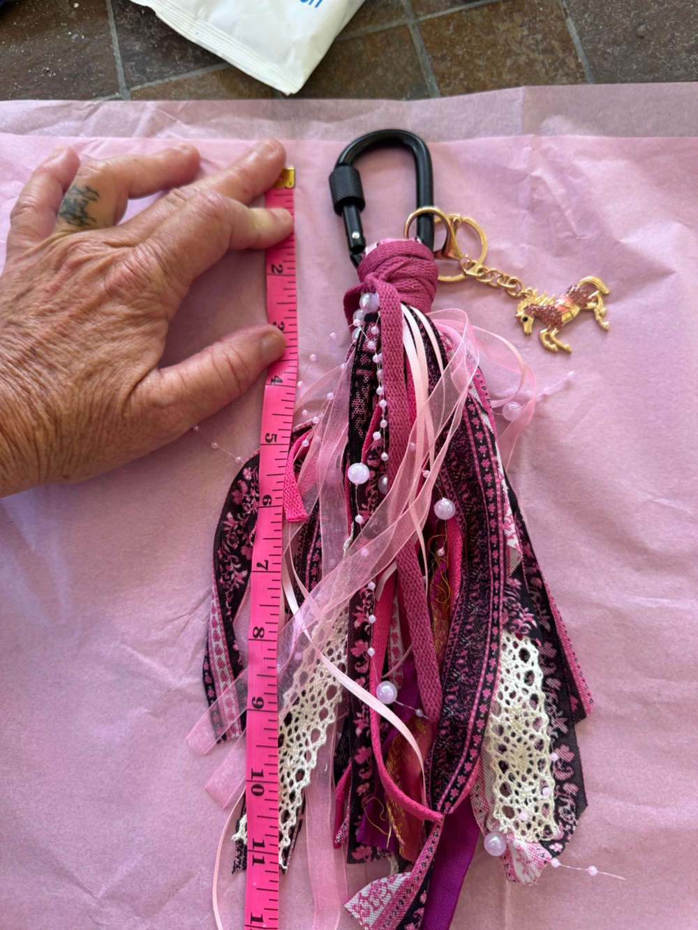 Pink Tassel Keychain with Horse Charm by
